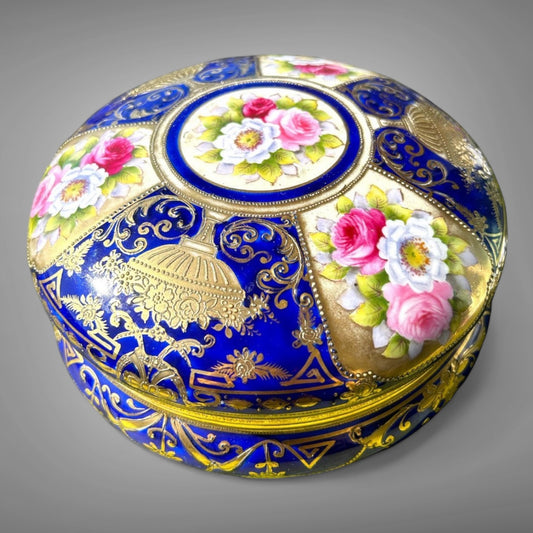 Antique Noritake White Porcelain Box with Raised Gilded Hand-Painting