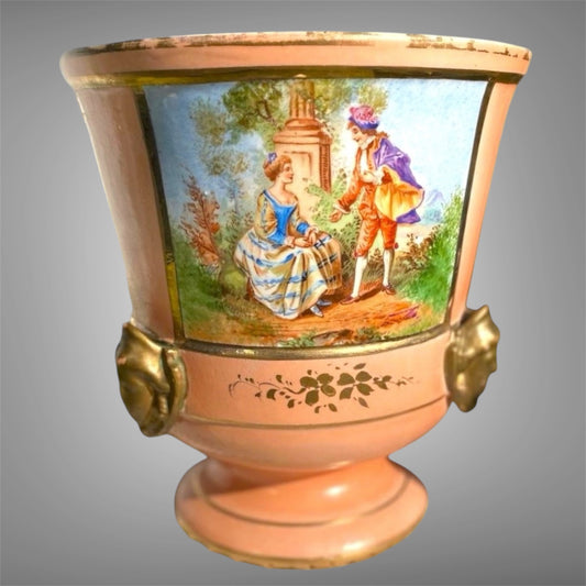 Antique French Cachepot with Stunning Gallant Scenes – Hand-Painted