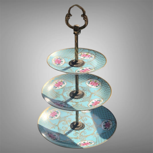 Antique French tiered dessert stand for pastries, late 19th century.